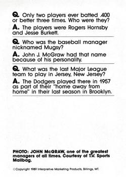 1990 Interpretive Marketing Baseball Wit - Unnumbered #NNO John McGraw Back