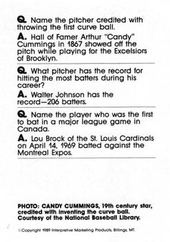 1990 Interpretive Marketing Baseball Wit - Unnumbered #NNO Candy Cummings Back