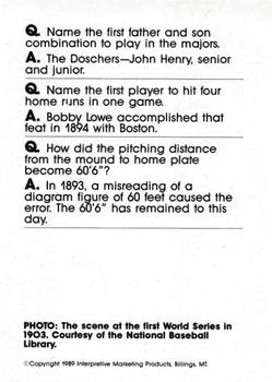 1990 Interpretive Marketing Baseball Wit - Unnumbered #NNO 1903 World Series Back