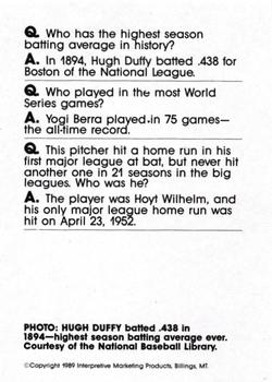 1990 Interpretive Marketing Baseball Wit - Unnumbered #NNO Hugh Duffy Back