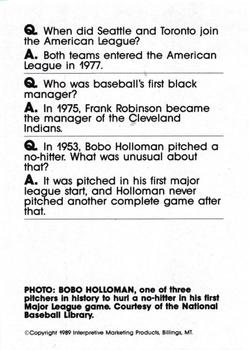 1990 Interpretive Marketing Baseball Wit - Unnumbered #NNO Bobo Holloman Back