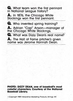 1990 Interpretive Marketing Baseball Wit - Unnumbered #NNO Dizzy Dean Back
