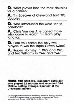 1990 Interpretive Marketing Baseball Wit - Unnumbered #NNO Tris Speaker Back