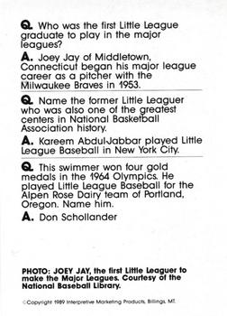 1990 Interpretive Marketing Baseball Wit - Unnumbered #NNO Joe Jay Back