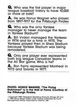 1990 Interpretive Marketing Baseball Wit - Unnumbered #NNO Honus Wagner Back