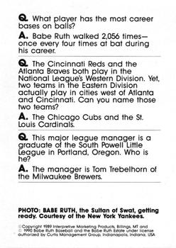 1990 Interpretive Marketing Baseball Wit - Unnumbered #NNO Babe Ruth Back