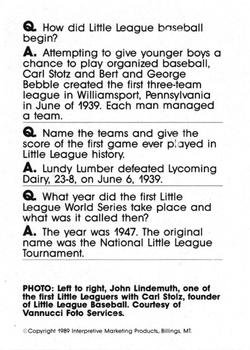 1990 Interpretive Marketing Baseball Wit - Unnumbered #NNO John Lindemuth / Carl Stotz Back