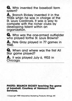1990 Interpretive Marketing Baseball Wit - Unnumbered #NNO Branch Rickey Back
