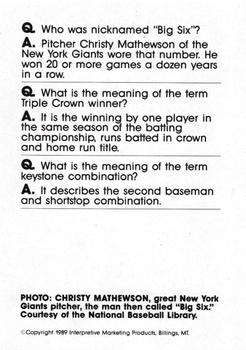 1990 Interpretive Marketing Baseball Wit - Unnumbered #NNO Christy Mathewson Back