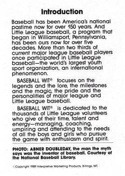 1990 Interpretive Marketing Baseball Wit - Unnumbered #NNO Abner Doubleday Back