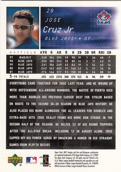 2002 Upper Deck MVP #29 Jose Cruz Jr. Back
