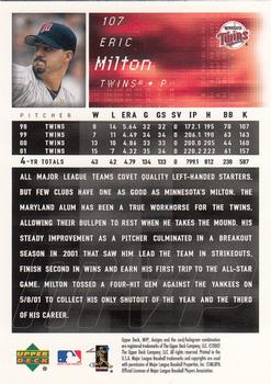 2002 Upper Deck MVP #107 Eric Milton Back
