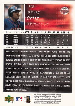 2002 Upper Deck MVP #115 David Ortiz Back
