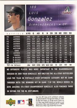 2002 Upper Deck MVP #189 Luis Gonzalez Back