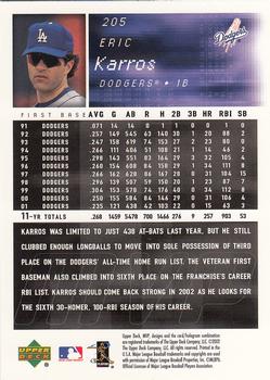 2002 Upper Deck MVP #205 Eric Karros Back