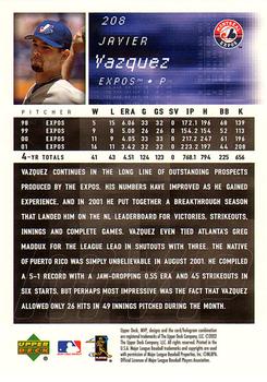 2002 Upper Deck MVP #208 Javier Vazquez Back