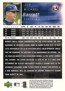 2002 Upper Deck MVP #209 Michael Barrett Back