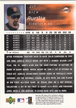 2002 Upper Deck MVP #217 Rich Aurilia Back