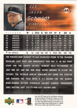 2002 Upper Deck MVP #223 Jason Schmidt Back