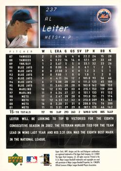 2002 Upper Deck MVP #237 Al Leiter Back