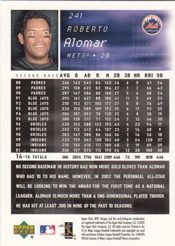 2002 Upper Deck MVP #241 Roberto Alomar Back