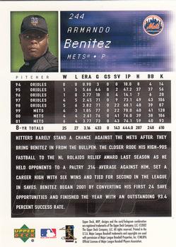 2002 Upper Deck MVP #244 Armando Benitez Back