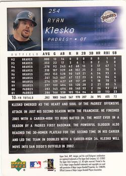 2002 Upper Deck MVP #254 Ryan Klesko Back