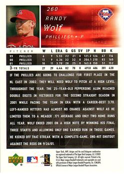 2002 Upper Deck MVP #260 Randy Wolf Back