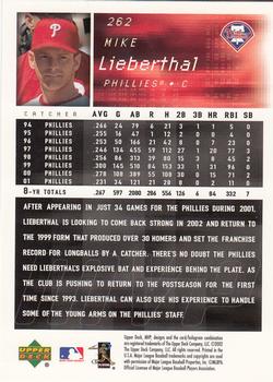 2002 Upper Deck MVP #262 Mike Lieberthal Back