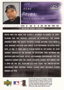 2002 Upper Deck MVP #286 Rene Reyes Back