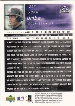 2002 Upper Deck MVP #287 Juan Uribe Back