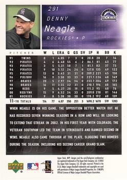 2002 Upper Deck MVP #291 Denny Neagle Back