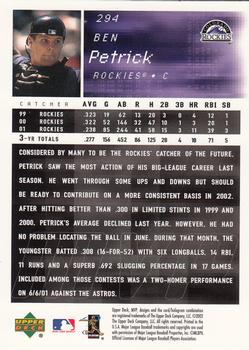 2002 Upper Deck MVP #294 Ben Petrick Back