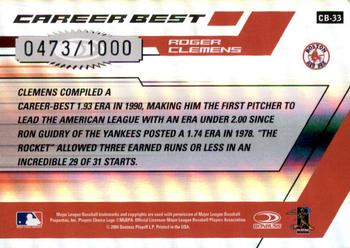 2004 Donruss Elite - Career Best #CB-33 Roger Clemens Back