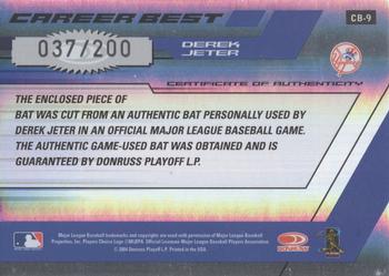 2004 Donruss Elite - Career Best Bats #CB-9 Derek Jeter Back