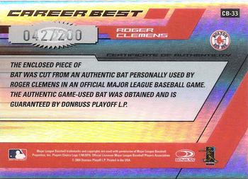 2004 Donruss Elite - Career Best Bats #CB-33 Roger Clemens Back