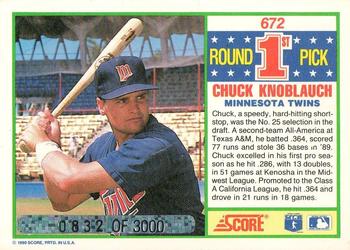 1992 Score - 1991 Rookie of the Year Autograph #672 Chuck Knoblauch Back