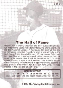1994 Front Row Premium All-Time Greats Ralph Kiner #5 Ralph Kiner Back