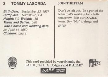 1996 Los Angeles Dodgers Police #2 Tommy Lasorda Back