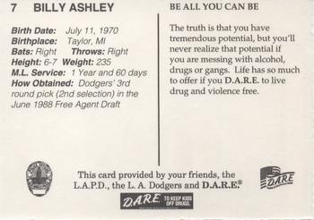 1996 Los Angeles Dodgers Police #21 Billy Ashley Back