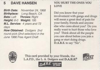 1996 Los Angeles Dodgers Police #5 Dave Hansen Back