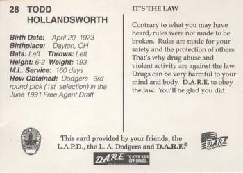 1996 Los Angeles Dodgers Police #28 Todd Hollandsworth Back