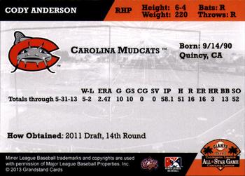 2013 Grandstand Carolina League All-Star Game #NNO Cody Anderson Back