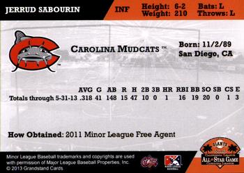 2013 Grandstand Carolina League All-Star Game #NNO Jerrud Sabourin Back