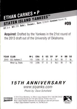 2014 Choice Staten Island Yankees #9 Ethan Carnes Back