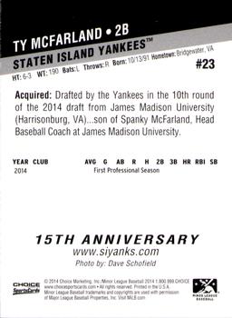 2014 Choice Staten Island Yankees #23 Ty McFarland Back