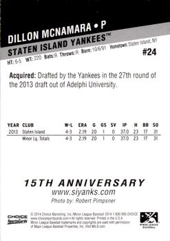 2014 Choice Staten Island Yankees #24 Dillon McNamara Back