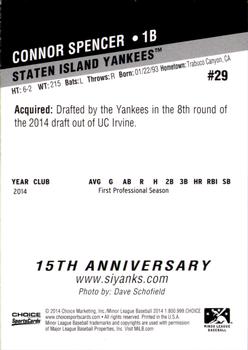 2014 Choice Staten Island Yankees #29 Connor Spencer Back