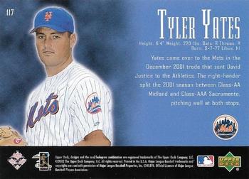 2002 Upper Deck Piece of History #117P Tyler Yates Back
