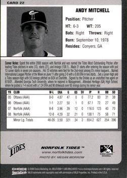 2009 Choice Norfolk Tides #22 Andy Mitchell Back